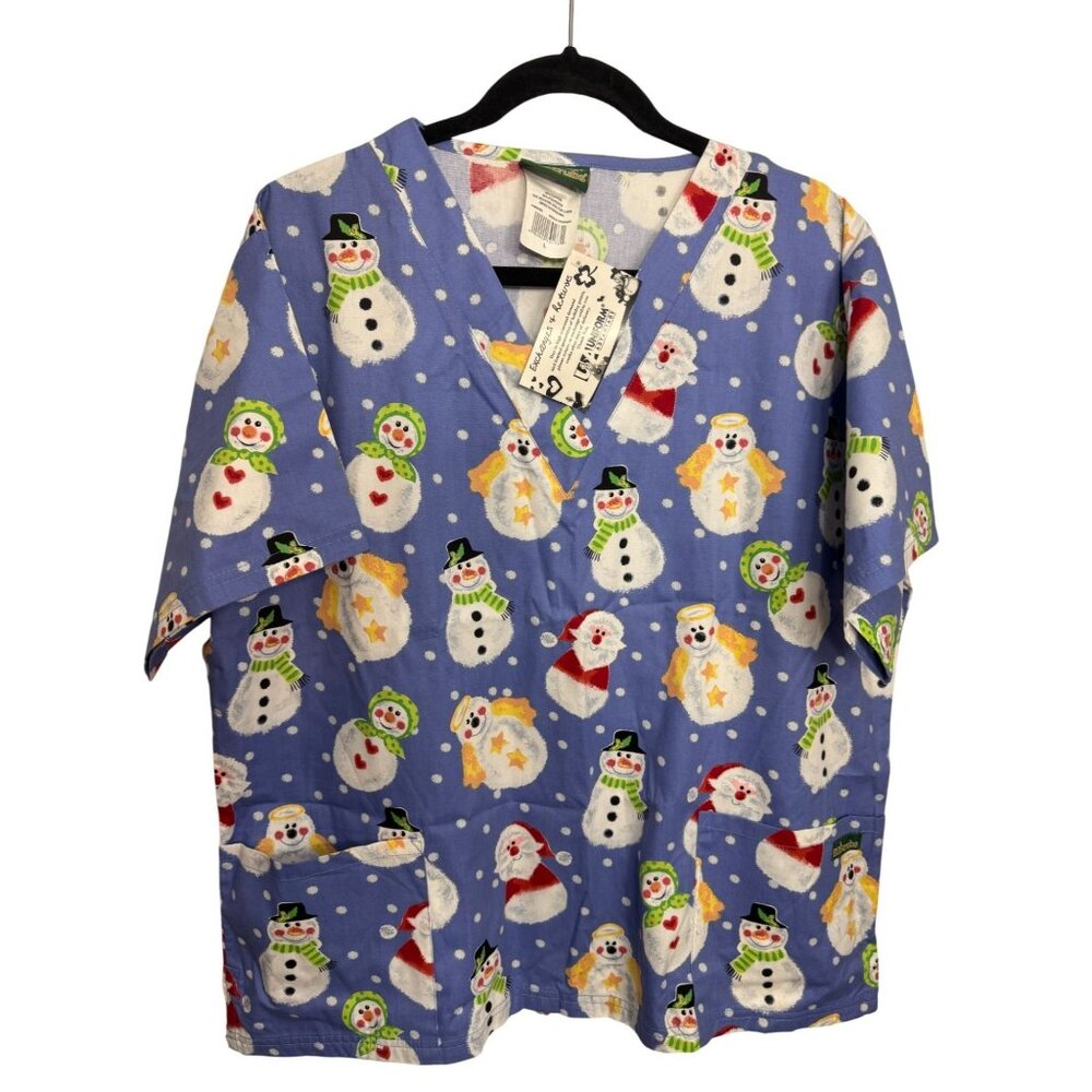 Snowman-Themed Blue UA Scrubs Angelic Snowman Print Top L
